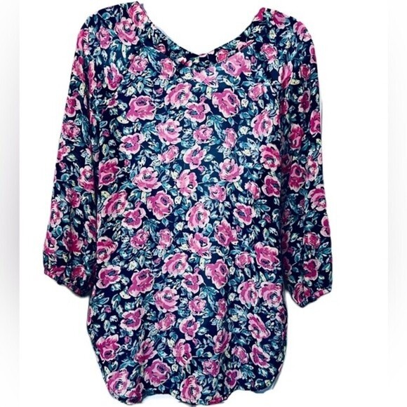LC Lauren Conrad Floral Print‎ Sheer Button Down Blouse Size Small Multicolored - Picture 2 of 12